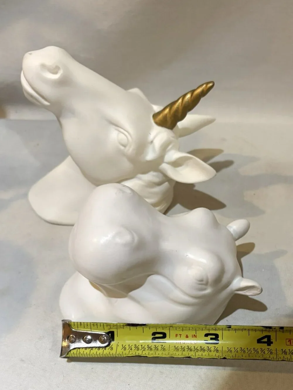 Set of 2 White Porcelain Wall Mount Hooks Unicorn and Hippo